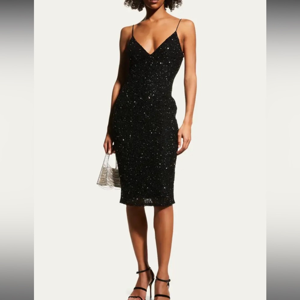 Retrofete Black Sequin and Beaded MIDI Dress